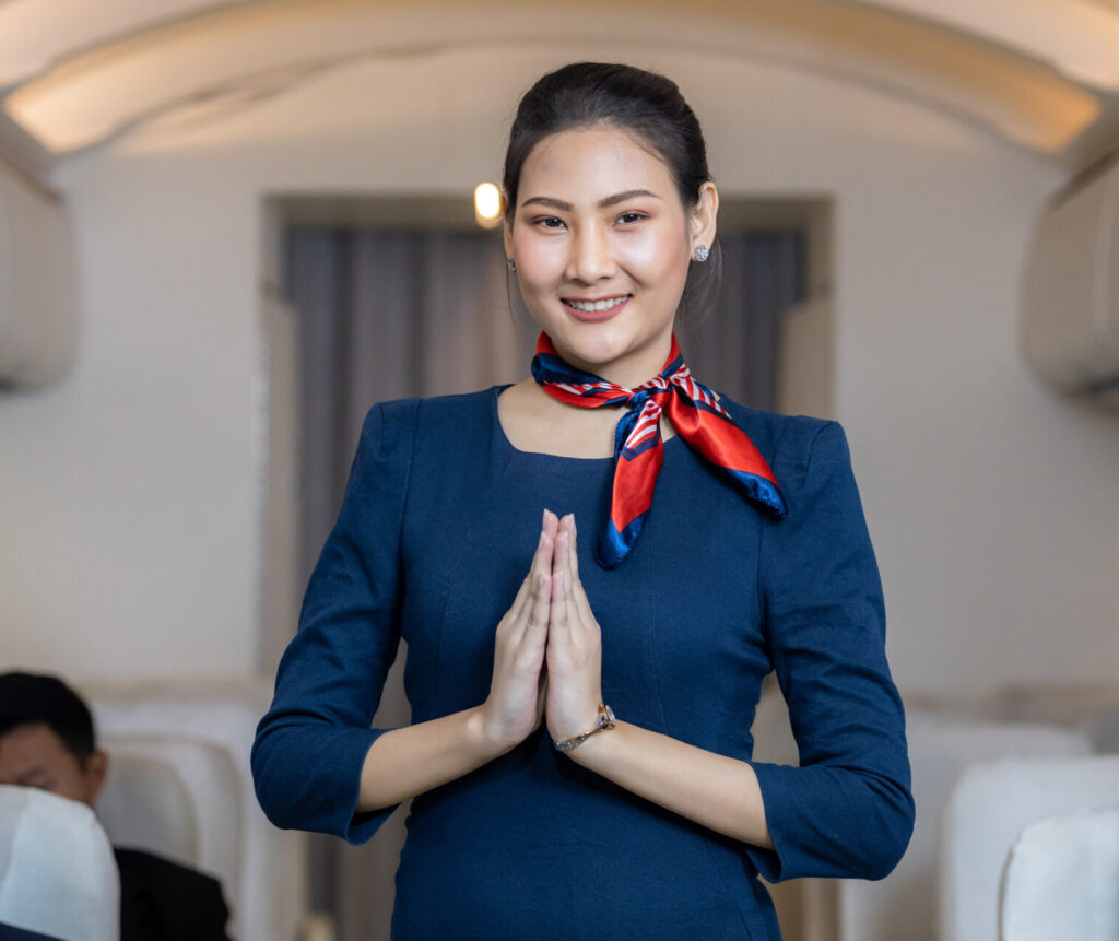 beautiful air hostess airplane smiling portrait asian air hostess posing sawasdee cabin crew air hoste 1 scaled e1741156470751
