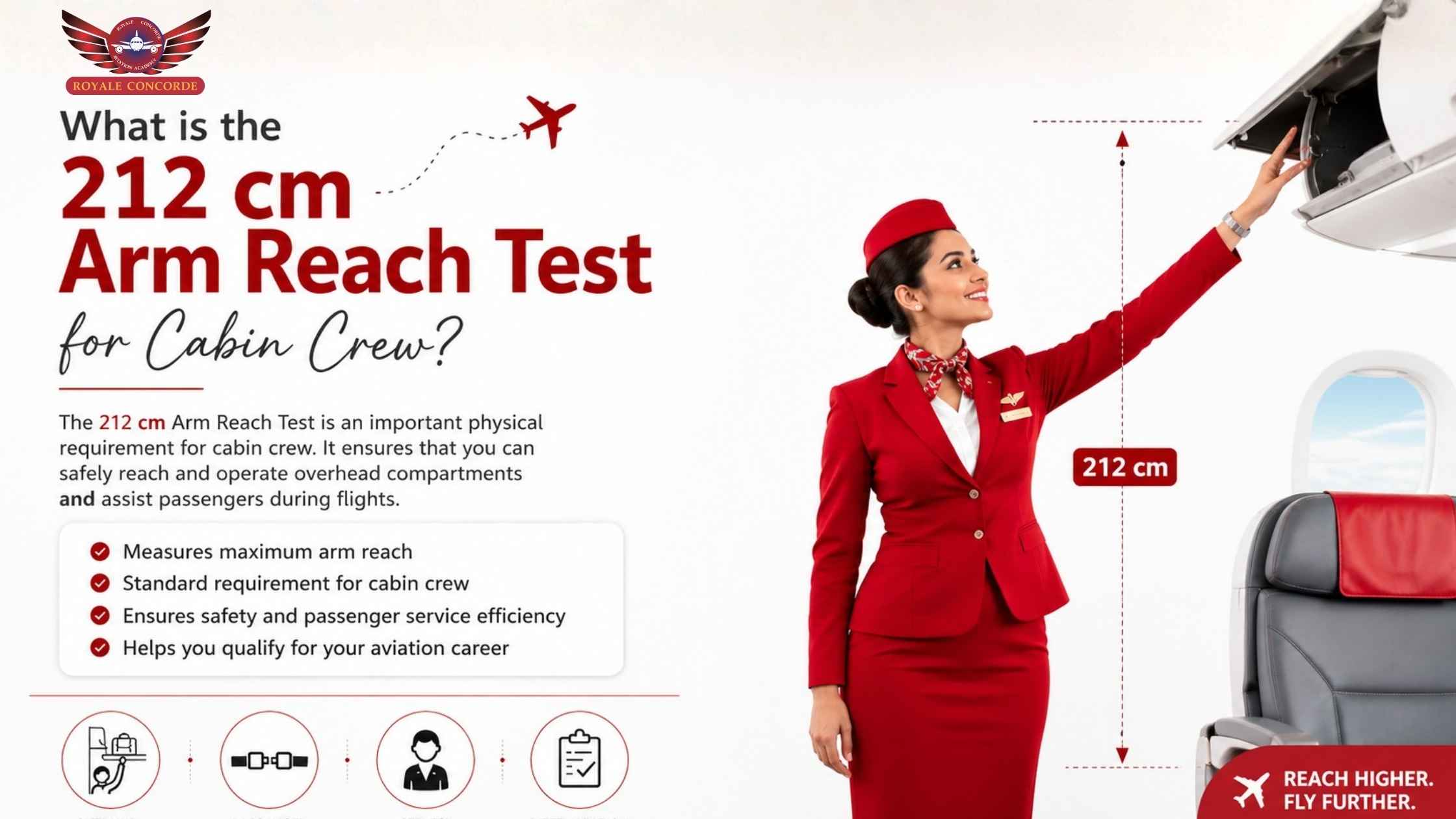 What is the 212 cm Arm Reach Test for Cabin Crew?